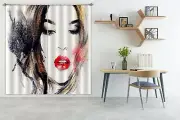 3D Watercolor Red Lips Girl NAO005 Photo Curtain Printing Fabric Window Fay