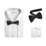 Men's Tuxedo Dress Shirt Point Collar and French Cuff with Bow-Tie Set SG11B