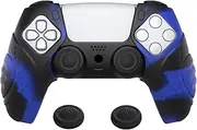 PlayVital Guardian Edition Ergonomic Soft Controller Silicone Case Grips for ps5 Compatible with Charging Station Rubber Protector Skins with Thumbstick Caps for ps5 Controller - Blue & Black