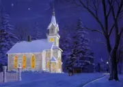 Silent Night Christmas Holiday Church Chapel Snow Sleigh Art SIGNED by Souders