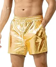 [Arjen Kroos] Men's Metallic Shorts Sexy Sparkly Rave Hot Short with Drawstrings and Side Pockets