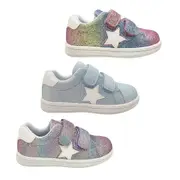 Grosby Spark Girls Shoes Casual Trainer Glitter Dual Hook and Loop Flat sole
