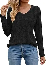 [AHUGDSB] Ladies Tops Sale Clearance Womens Casual Fall Sweater Long Sleeve Sweatshirts Tops Ribbed Knit Jumpers Loose V-Neck Baggy Slouchy Pullover Sweaters Basic Underwear