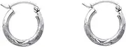 [JewelryWeb] 14k White Gold 2mm Budded Sparkle Cut Round Tube Hoop 12mm Earrings-Hoop Earring for Women