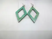 Handcrafted Wood Carved Open Diamond Shaped Drop Earrings 2 1/2" NEW
