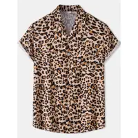 在飛比找ETMall東森購物網優惠-夏季男大碼豹紋印花短袖襯衫 leopard print sh