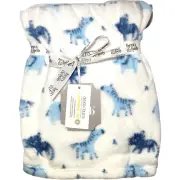 Betty & Bob Safari Tiger Zebra Elephant Jungle Plush Baby Blanket Blue White NWT