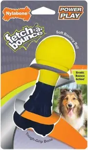 Nylabone Power Play Fetch Bounce Soft Bouncy Ball Dog Toy Rubber 5" Blue Erratic