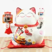 Maneki Neko Lucky Fortune Cat Coin Bank Fengshui Ceramic Decor Gift 10" 35105
