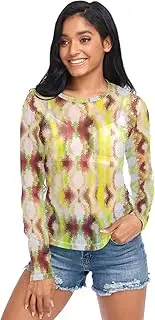[ODAWA] Yellow and Blush Colocolor Long Sleeve Sheer Blouse See Through Sheer Mesh Top Workout Tops Hoodies