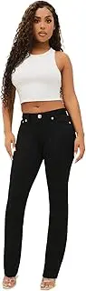[True Religion] Women's Billie Mid Rise Straight Stretch Single Needle Stitching Jeans Pant