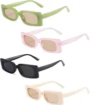 [ENTHYI] Rectangle Vintage Sunglasses for Women Retro 90s Square Female Chunky Glasses