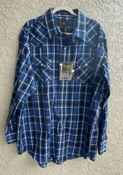 Plains Western Wear Shirt Men's 2XLT Blue Plaid Pearl Snap Long Sleeve NWT #214