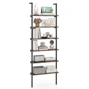 Costway6-Tier Ladder Shelf with Metal Frame for Home Office-Rustic Brown