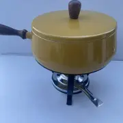 Vintage Mid Century Modern Japanese Harvest Gold Fondue Pot & Burner NEW no box.