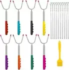 Barbecue Forks,Campfire Sticks,8 Telescopic Roasting Fork with 10 BBQ Skewers an