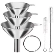 Stainless Steel Food Grade Funnel Set Small Large 3 Metal Kitchen Oil Strainer