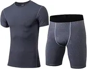 [Abigprofit] Men's Compression Tracksuits Quick Dry Fitness Tights Running Set 1003 1004 Grey M