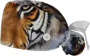 [YTYVAGT] 2-Pc,Gourd-Shaped Working Cap,Fisherman Hat with Buttons and Cotton Sweatband,Forest Animal Portrait Tiger
