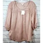 LC Lauren Conrad Womens Blouse Size M Pink Striped Peasant Sheer Feminine NWT