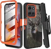 Compatible for Motorola Moto G-5G-2025, Built in Screen Protector, Belt Clip Holster Heavy Duty Defender Case Dustproof Shockproof Protection (Deer)