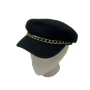 Newsboy Hat Flat Cap Black Gold Chain Rue21 Classic NWT