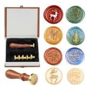 Christmas Wax Seal Stamp Set 6 Pcs Brass Head with Wooden Hilt Merry Christmas