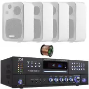 Pyle Echo Mic Home Audio Amplifier, 4x 4" 30W 3-Way Indoor/Outdoor Box Speakers