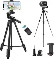 Cell Phone Tripod, Ibeston 135cm(53") Extendable Aluminum Tripod for iPhone with Portable Bag, Bluetooth Remote Shutter and Phone Mount for iPhone/Android Phone/DSLR Cameras/GoPro