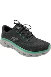 Skechers Glide Step Washable Knit Lace-Up Heathered Sneaker Gray/Mint