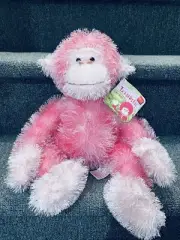 16” TREMBLES RUSS BERRIE Pink Fur Large LAUGHING MONKEY Plush Stuffed Animal Toy