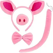 Tihebax Pig Costume Pig Ears Headband Pig Nose，Tail, and Bow Tie for Women Girls Adults Pink Pig Ears Costumes Accessories for Halloween