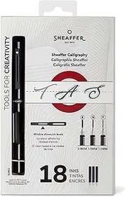 [Sheaffer] Calligraphy Matte Black Fountain pen Minikit with Black cap and Matte Black Trim - Fine, Medium, Broad nibs & 18 Cartridges are included.