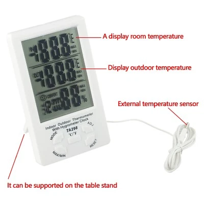 KTJ TA298 Thermometer Hygrometer with Celsius/Fahrenheit Toggle and LCD Display