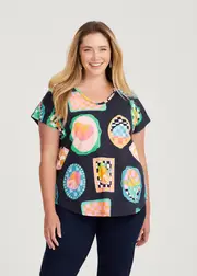 [Virtuelle] Taking Shape Cotton Fruit Print T-shirt Size 10 in Print - Plus Size Women's Clothing Print