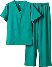 [Dickly] Men Women Scrub Set, Nurse Costume V Neck T Shirts with Pockets, Nursing Uniform Top Jogger Pants for SPA Shop Pet Grooming