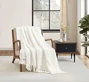 CREVENT Knitted Decorative Throw Blanket for Couch Sofa Chair Bed, Soft Breathable Lightweight for Spring Summer Fall (127x152cm Ivory)