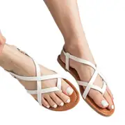 Nevenka Womens Flat Strappy Sandals Open Toe Casual Shoes for Summer-White