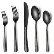 Black Hammered Silverware Set 20Pc Stainless Steel Heavy Duty Flatware Set for 4