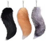 [Comebachome] Therian Tail Keychain, 3pcs 16inch Fluffy Faux Fox Tails, Furry Fox Tail Pendant for Handbag, Backpack, Cosplay, Halloween