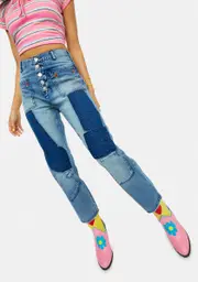 [dELiA*s by Dolls Kill] Freak Flag Fly Patchwork Denim Jeans