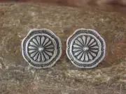 Navajo Indian Hand Stamped Sterling Silver Concho Earrings by Charley