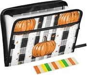 Quteprint 13 Pockets Expanding File Folder with Zipper Closure, Leopard Print Pumpkins Plaid Accordion File Folder with Sticky Labels, Letter Size A4 Papers Expandable File Document Organizer