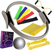 12Pcs Pilates Ring Circle and Ball Kit Resistance Bands Portable Exercise Equipment Stretching Strap for Workout