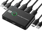 4K KVM Switch HDMI 2 Port Box, HDMI KVM Switches for 2 Computers& one HD Monitor