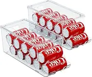 SCAVATA 2 Pack Stackable Refrigerator Organizer, Soda Can Dispenser Pop Cans Container Beverage Holder with Lid for Fridge, Freezer, Kitchen, Clear Plastic Storage Bins-Holds 10 Cans Each (Clear)