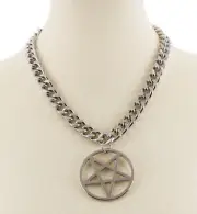 Silver Pentagram Devil Pendant Necklace Cuban Chain Choker Punk Goth Rock - 21"