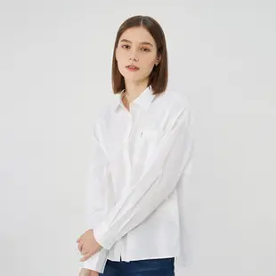 GIORDANO 女裝寬鬆彈力長袖襯衫 - 01 標誌白