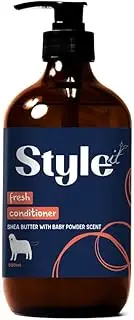 Style It Fresh Dog Conditioner Baby Powder Scent 500ml – Soothing Shea Butter Formula, All Natural Ingredients for Furbaby Skin, Deodorising, Soap Free, Paraben & Sulphate Free, PH Balanced