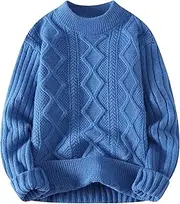 [Gsywaipei] Men's Solid Round Knit Pullover Crewneck Slim Fit Knits Sweater Classic Winter Casual Male Knitted Sweaters, Blue, XL